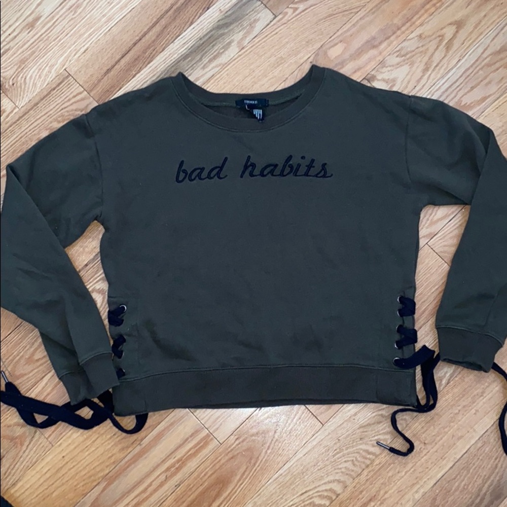 Bad Habits (olive green) tie sweater